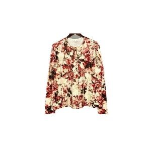 J. Jill Plush Floral Cardigan Sweater Size Large Roses Bohemian Flyaway Hem